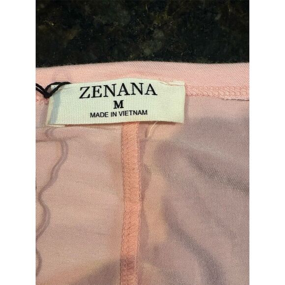 Zenana Women's V-Neck Front Tie T-Shirt Pink Size M Casual Spring - Picture 5 of 9